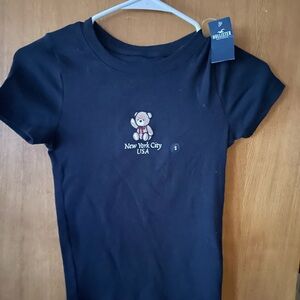 Hollister Navy T-Shirt with Bear Embroidery
